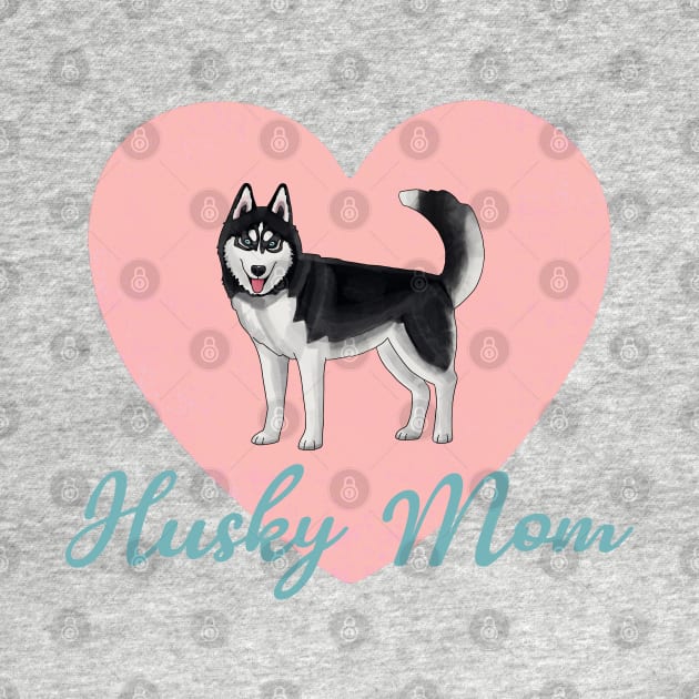 Husky Mom Big Coral Heart by okpinsArtDesign